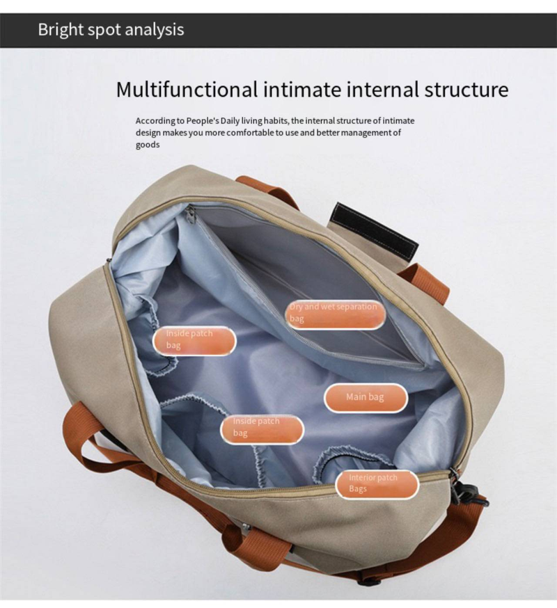 Sporttas voor dames met scheiding voor natte en droge spullen, opbergruimte voor schoenen, waterdichte reistas voor de sportschool, zwemmen, yoga en sport._voghion.com