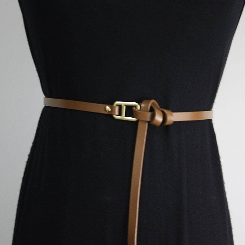 Cintura con nodo nero per decorare abiti estivi da donna, abbinata a camicia e pantaloni, cintura alla moda e versatile_voghion.com