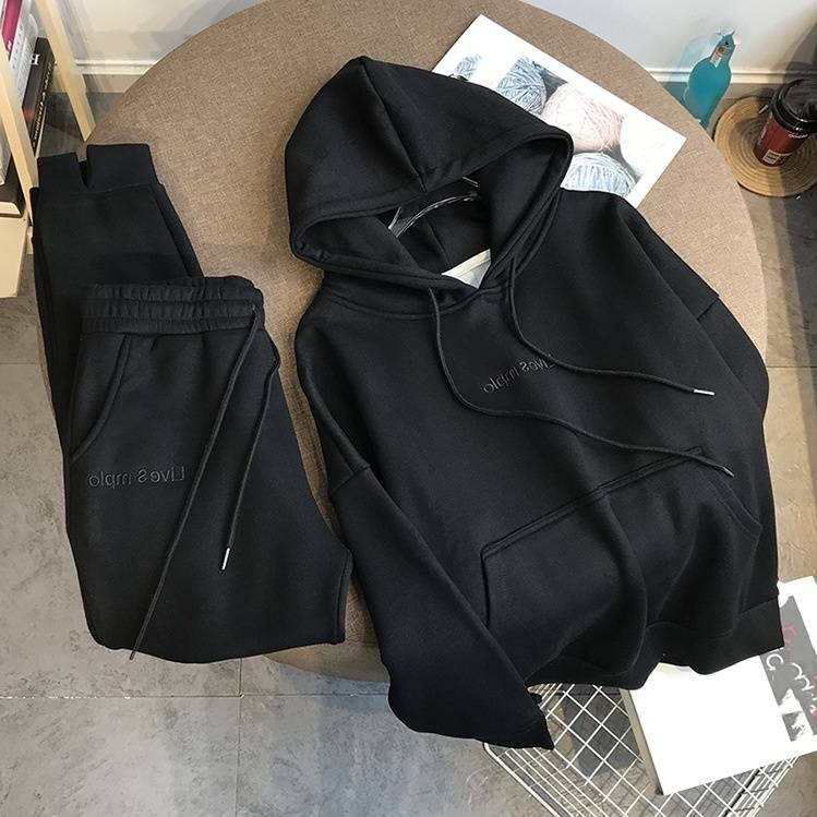 Dameklær Tykk fløyelsgenser med hette Damedress Bokstaver Sport Fritid Mote Vestlig stil Todelt dress_voghion.com