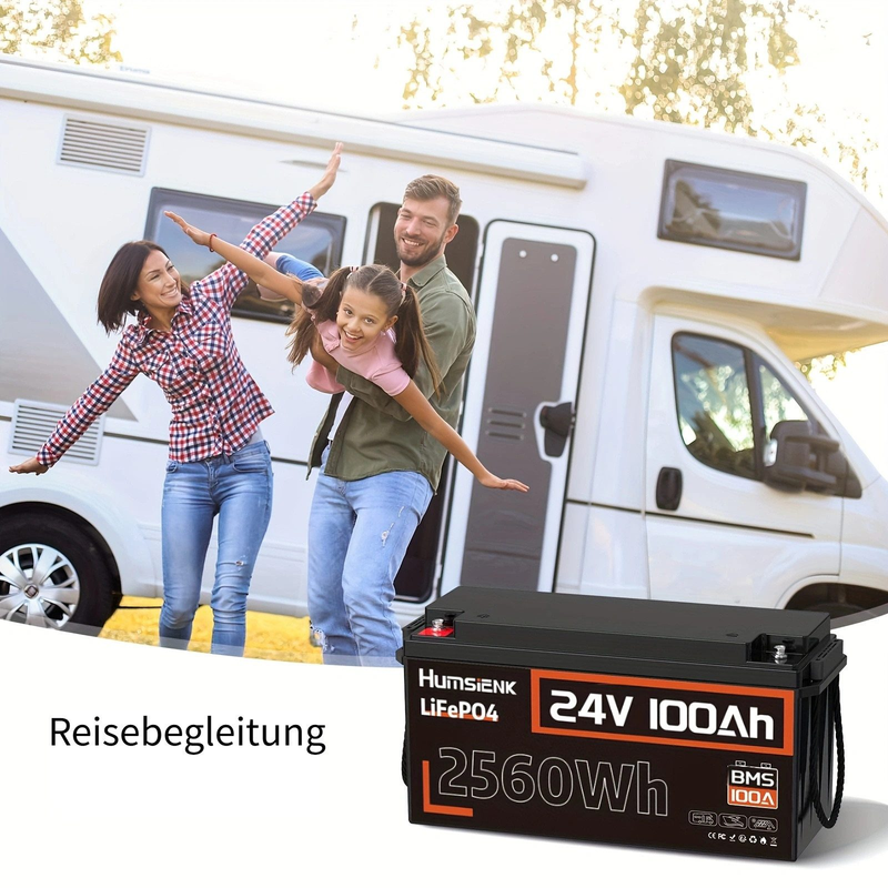 HumsiENK 24V 100Ah LiFePO4 Lithium Batterie fir Boots-Trolling, 100A BMS Batteriepack, Niddertemperaturschutz, Solarzellen, Energiespeicher Stroumversuergung_voghion.com