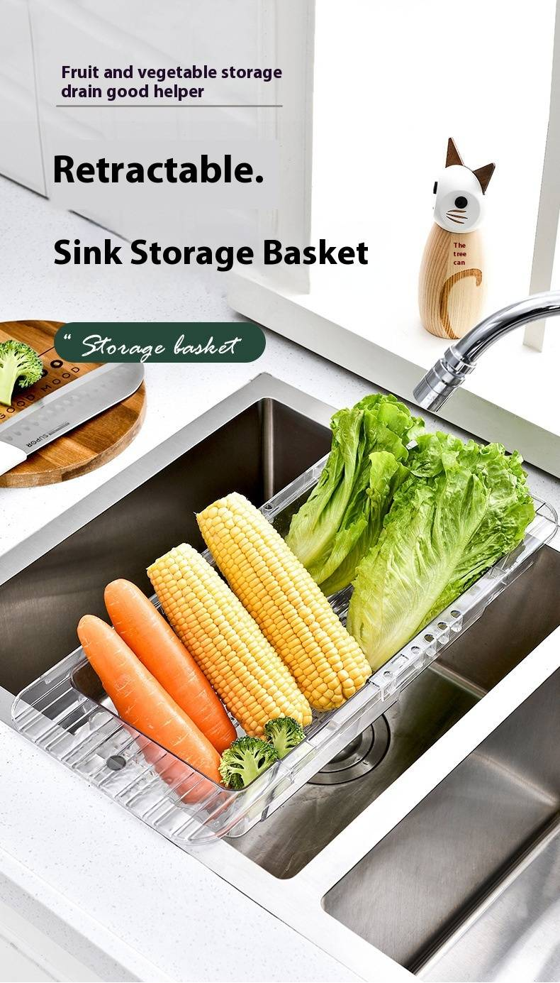 Adjustable Kitchen Sink Dish Drainer - Plastic Expandable Dish Rack With Utensil Holder & Water Tray (Space-Saving Design)_voghion.com