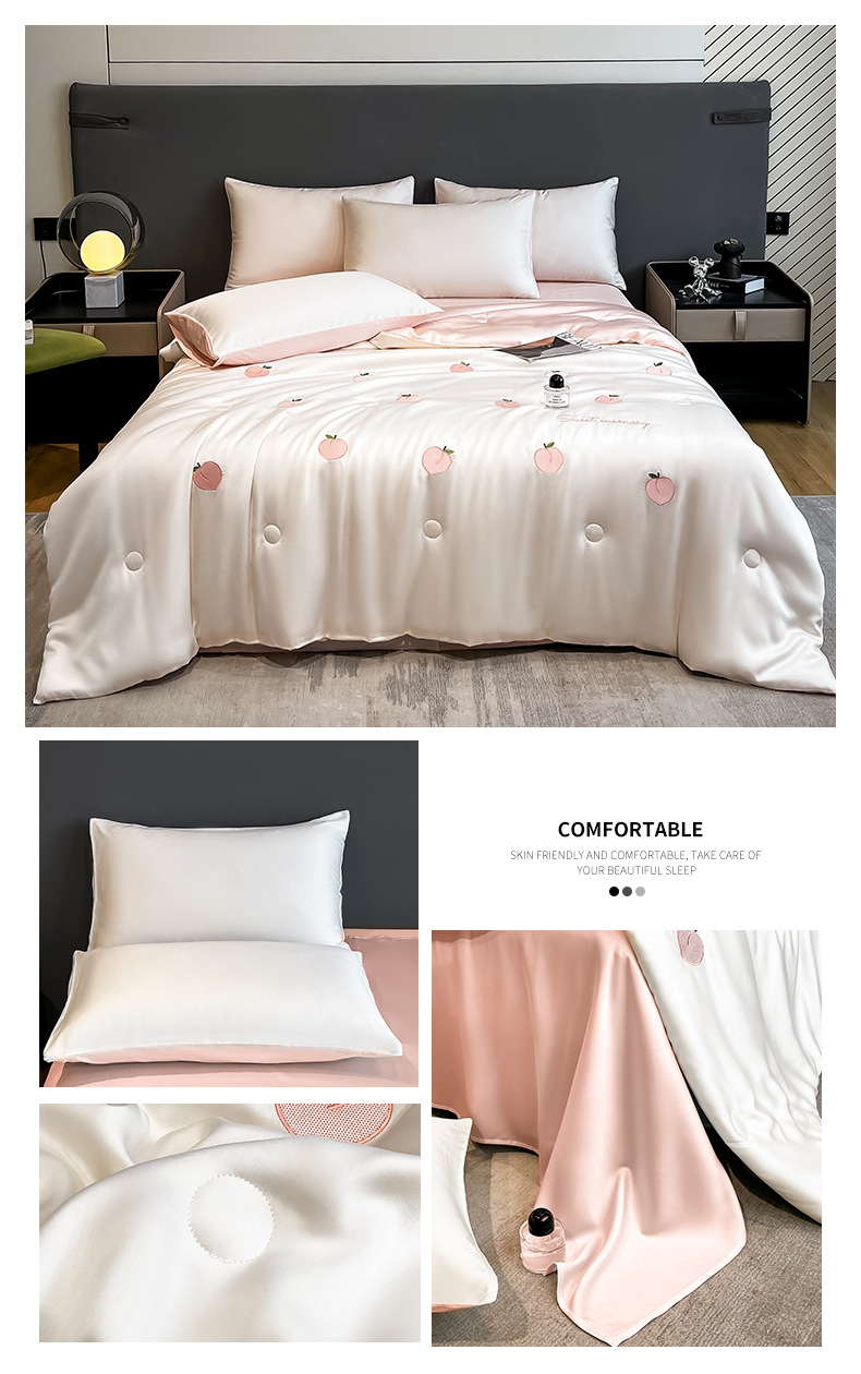 Premium Ice Silk Cooling Blanket Set - 4-Piece A-Class Lightweight Summer Bedding, Ultra-Soft & Breathable For Air-Conditioned Rooms_voghion.com