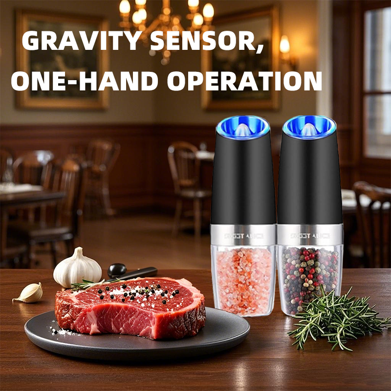 Electric Pepper/Salt Grinder Set, Manual Free, One-Hand Automatic Grinding Pepper/Salt, Battery/Rechargeable, With G-switch And LED Light_voghion.com