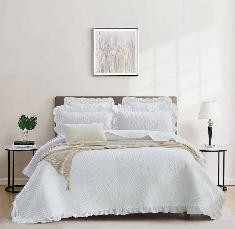 CG33 Washed Cotton Ruffled Bed Cover Set, Suitable For Bedrooms And Living Rooms (1* Bedspread +2* Pillowcase, No Duvet Core Or Pillow Core)_voghion.com