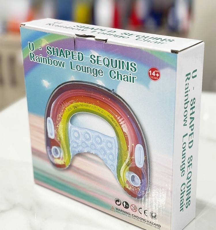 Glitter Rainbow Inflatable Seat For Adults - Thickened Floating Lounger With Backrest For Pool Lake & Beach (Heavy-Duty PVC Non-Slip Design)_voghion.com