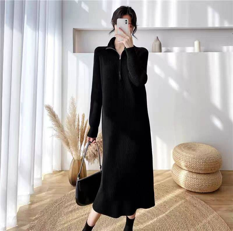 Elegantes Strick-Tunikakleid mit Reißverschlussdetail – Vielseitiger Pullover für Arbeit und Wochenende (atmungsaktive Polyestermischung, 7 raffinierte Farben)_voghion.com