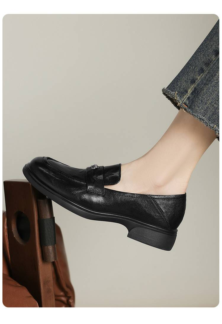 【Handgeschöpftes Lammleder, weiche Sohle und weiches Obermaterial】 Britische Loafer von Cameido für Damen, tiefe Slipper mit niedrigem Absatz für den Herbst_voghion.com