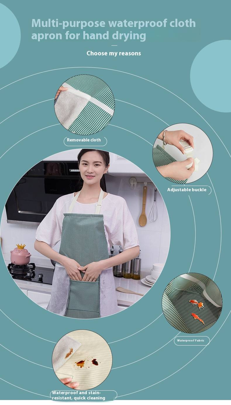 Sleeveless Kitchen Apron – Waterproof, Hand-Wiping Striped Design (Cartoon Print, Adjustable, Lightweight For Cooking & Cleaning)_voghion.com