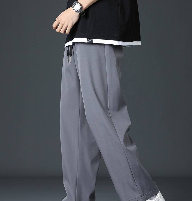 Herren Sommerhose aus Eisseide – Trendige Hose mit lockerer Passform und geradem Bein und Drapierungseffekt, Schwarz und Dunkelgrau, lässige Bürokleidung, Größen M–4XL_voghion.com