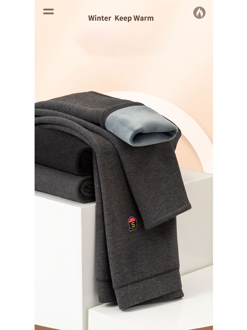 Calças quentes masculinas com roupa íntima de lã, calças justas de algodão com cintura alta e lã, leggings essenciais para o outono e inverno_voghion.com