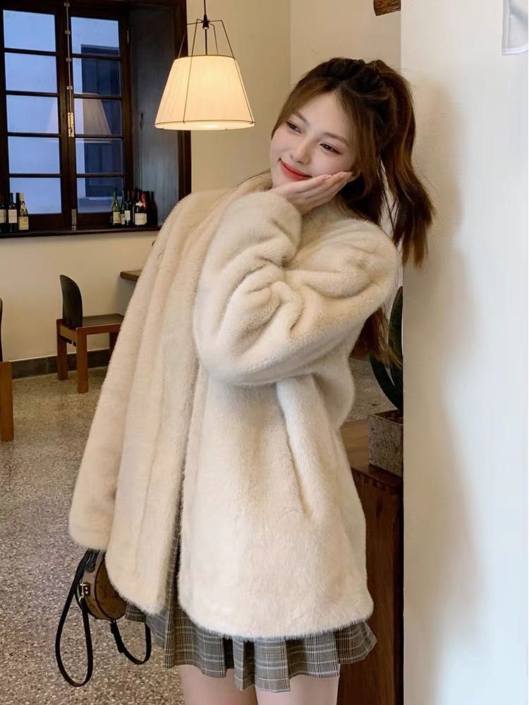 Cappotto di pelliccia di visone grigio di alta qualità per donna: un popolare, alla moda e semplice cappotto di pelliccia di coniglio in stile invernale_voghion.com