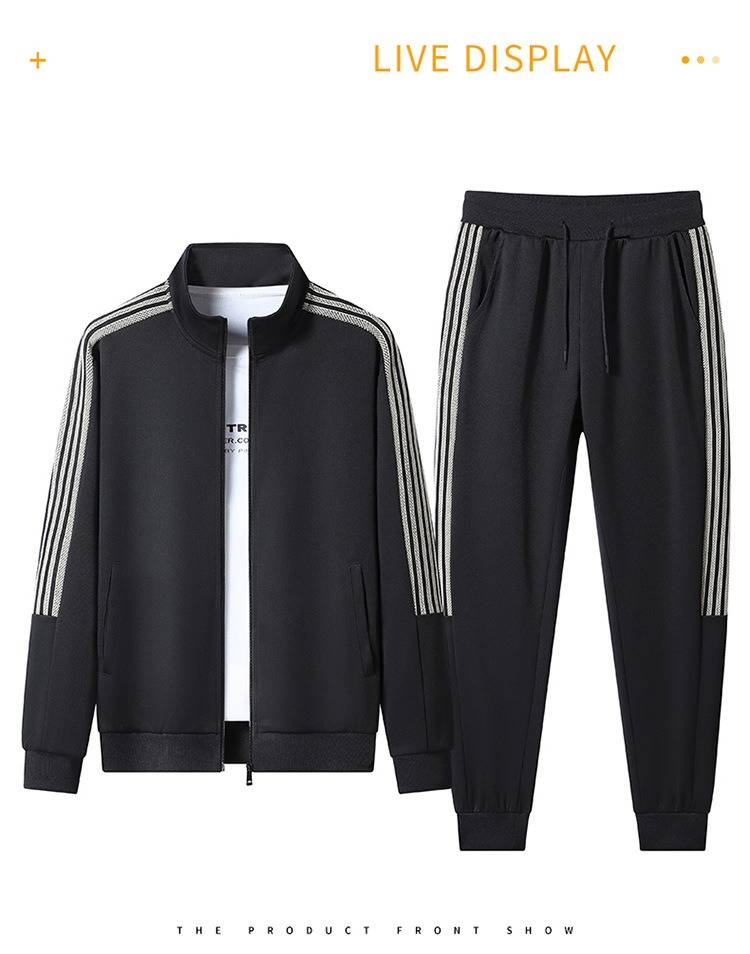 Completo tuta casual da uomo in due pezzi con giacca a righe e pantaloni jogger per la primavera/autunno_voghion.com
