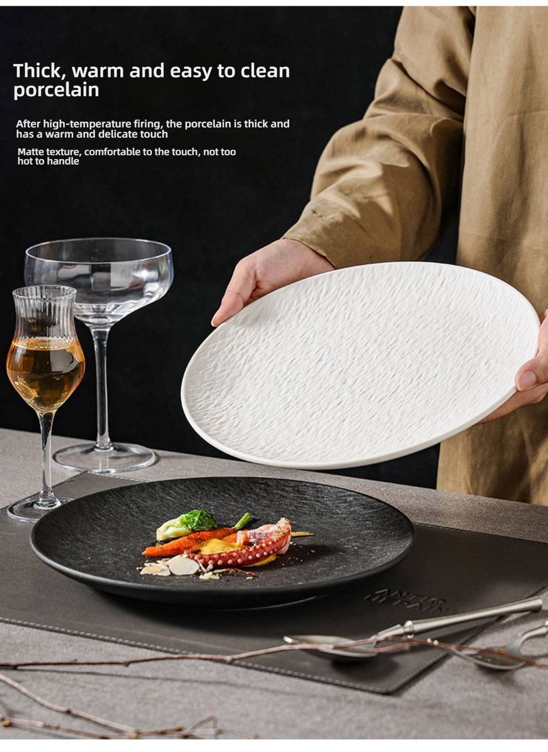 Vintage-Inspired Ceramic Dinner Plates – Microwave Safe Stoneware With Subtle Marble Texture (8"/10"/12" Round, White & Black Options)_voghion.com
