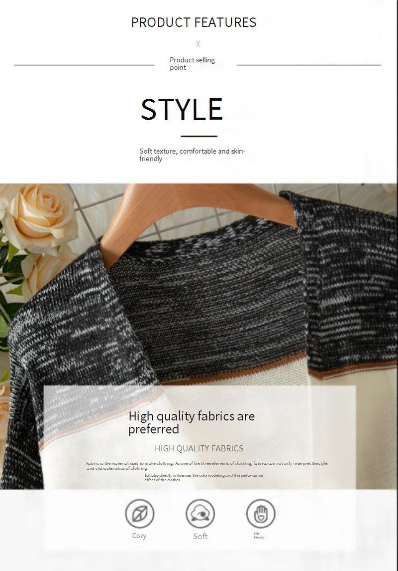 Women's Longline V-Neck Cardigan - Stripe & Color-Block Open Front Knit Sweater (Gray)_voghion.com