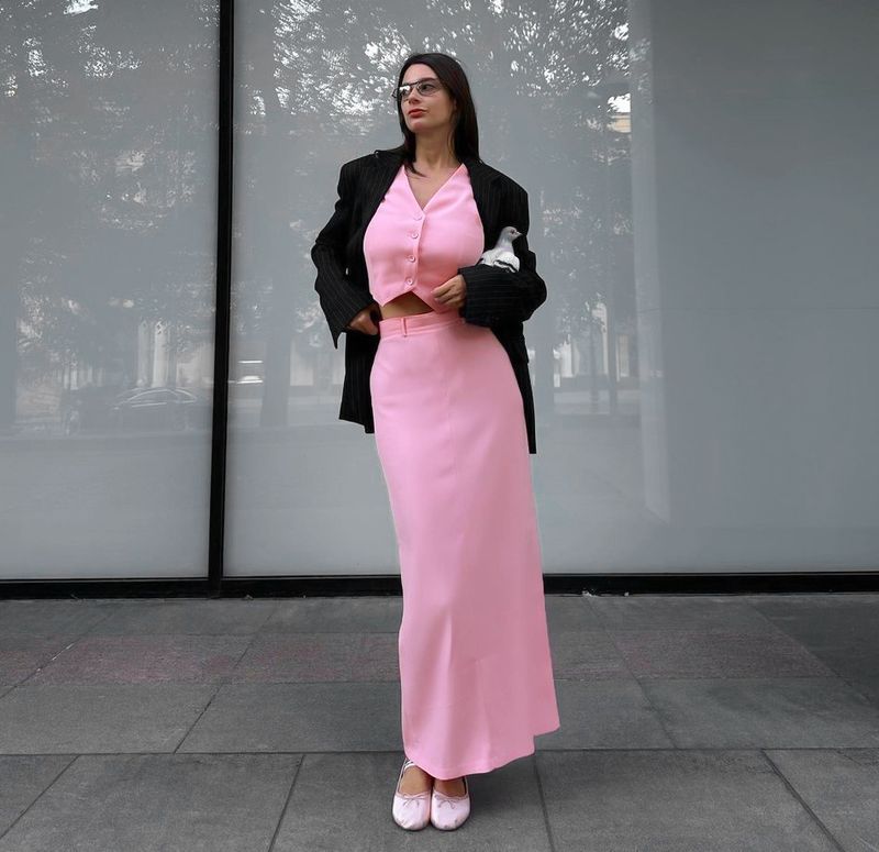 Vêtements pour femmes, col en v, haut court, jupe longue fendue, costume deux pièces, Design décontracté _voghion.com