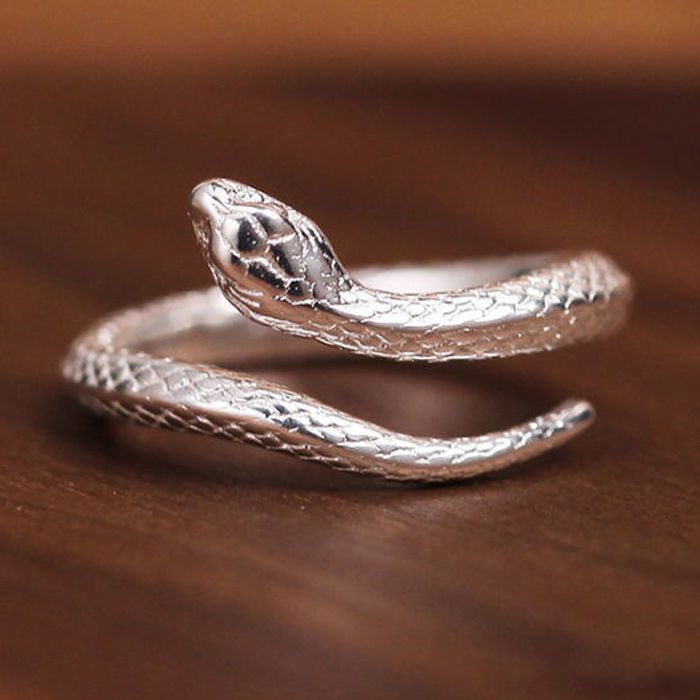 Anello in argento alla moda a forma di serpente retrò, stile punk regolabile, gioielli da donna 2024_voghion.com