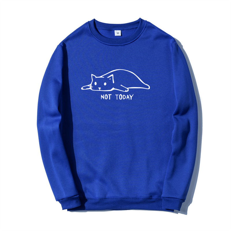 Pullover mit Rundhalsausschnitt, Lazy Cat Not Today, Trendbuchstabe, langärmeliges Oberteil, einteiliger Aufdruck_voghion.com