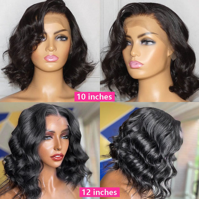 Pelucas de Bob corto ondulado 13x4, pelucas frontales transparentes de Bob, pelucas de cabello humano brasileño 180% prearrancado para mujeres_voghion.com