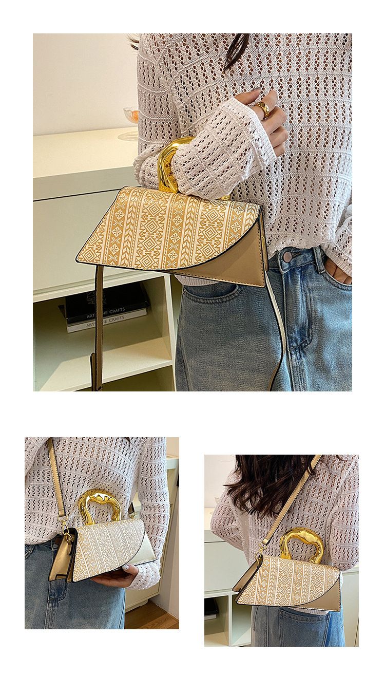 French Shell 2024 New Trendy Western style Electroplated Handbag Printed Splicing Bag_voghion.com
