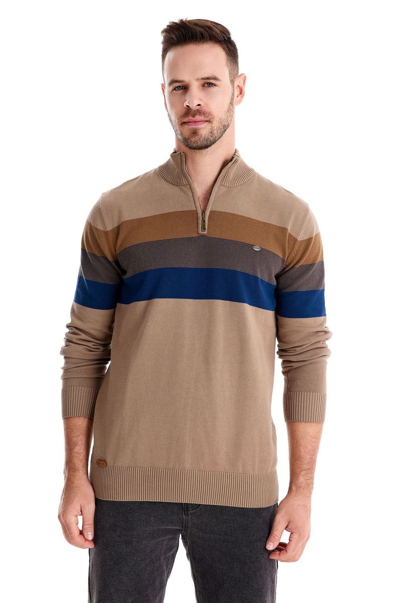 Modischer Herbst- und Winter-Halbreißverschluss-Herrenpullover mit gestreiftem Patchwork-Pullover_voghion.com