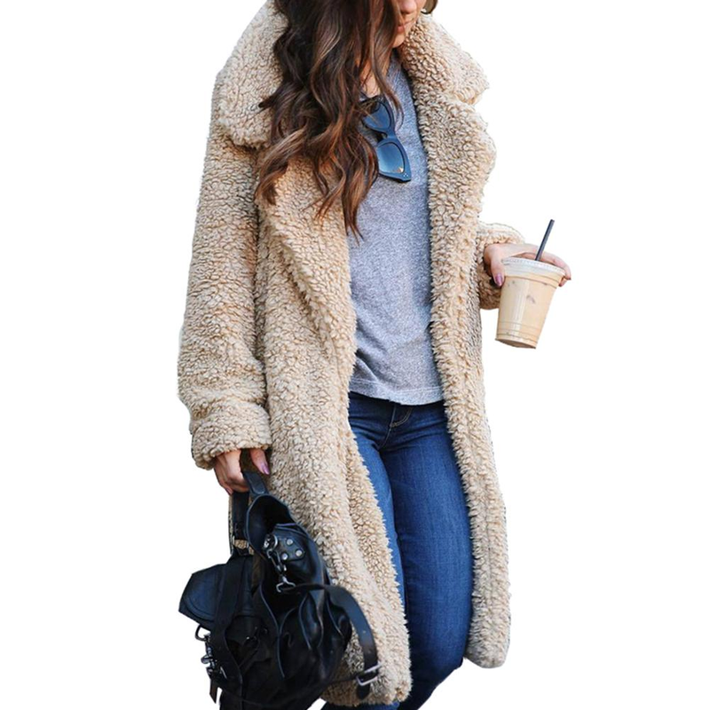 Hiver épaissir en peluche chaud Cardigan femmes revers couleur unie à manches longues Midi manteau abrigos mujer casacos de inver_voghion.com