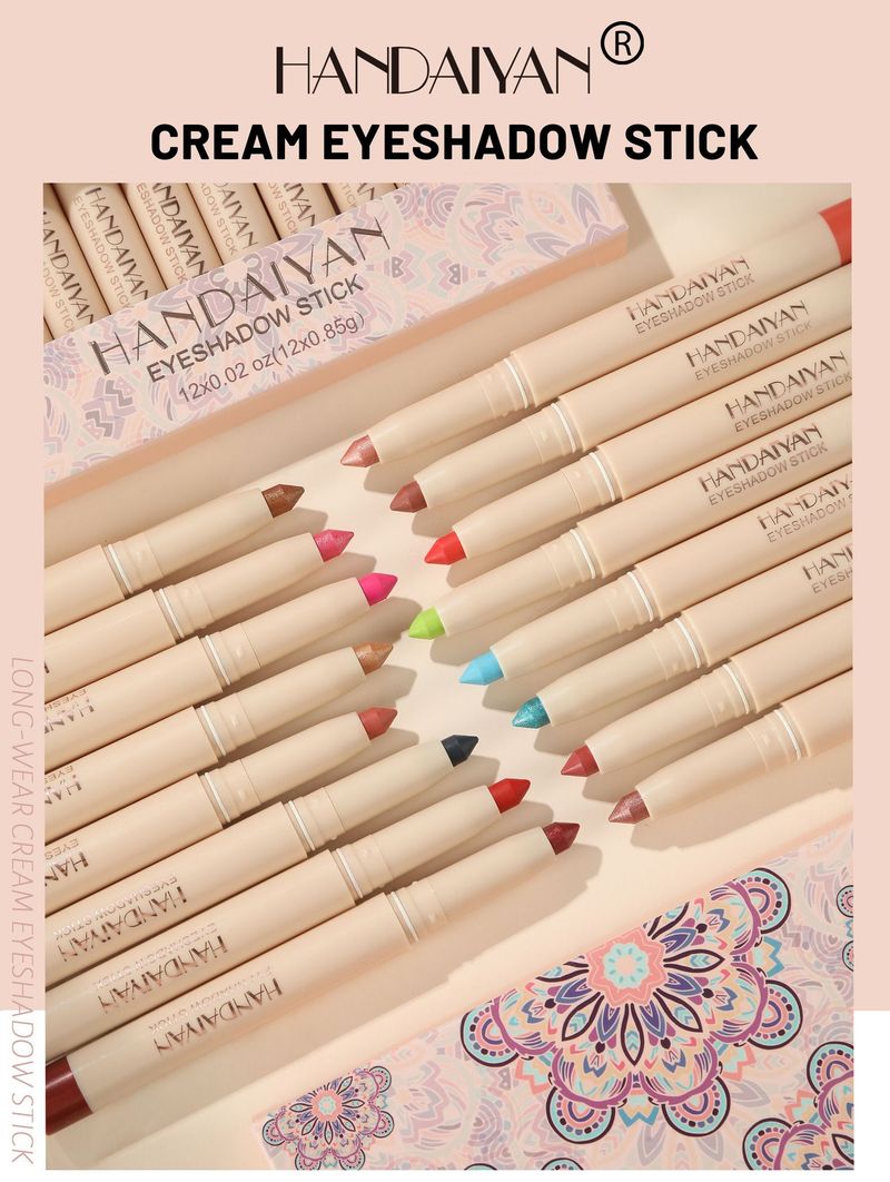 HANDAIYAN12 rainbow earth color eye shadow pen set is not easy to faint color eye shadow stick with pencil sharpener_voghion.com