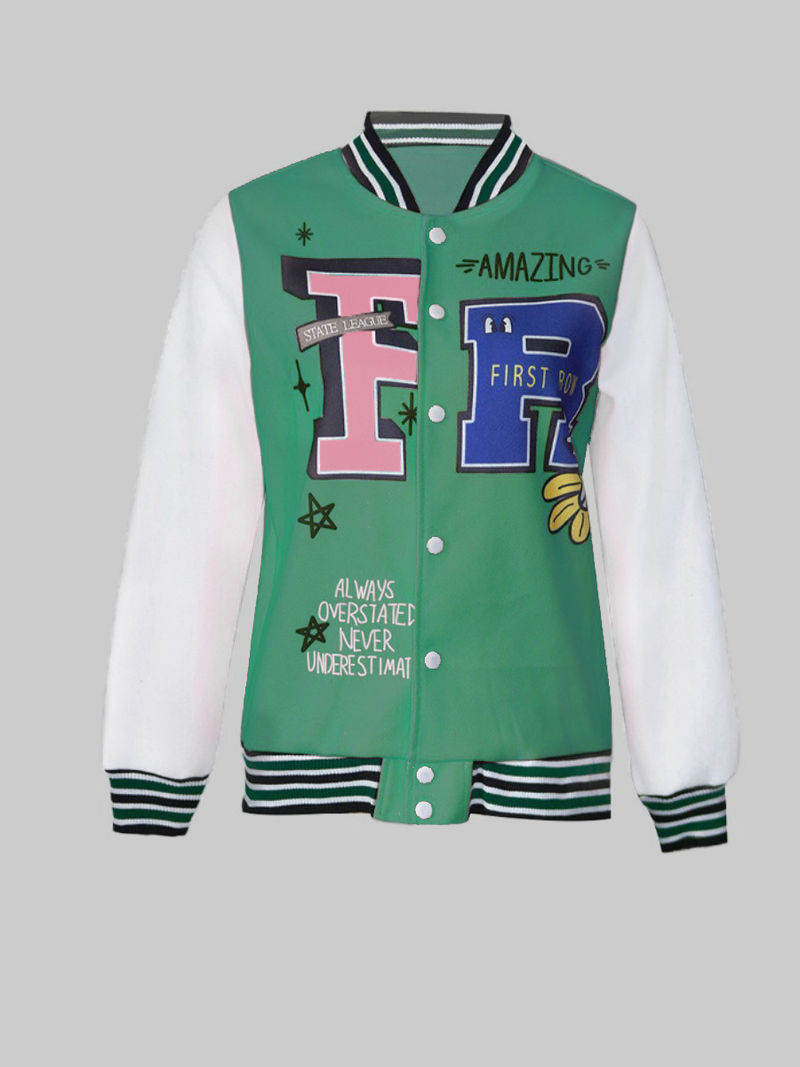 large size women's clothing casual letter print thread stitching jacket_voghion.com