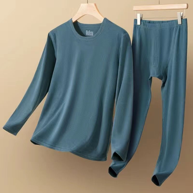 Double sided German velvet spring autumn solid color base shirt, warm men's long sleeved inner set round neck shirt_voghion.com