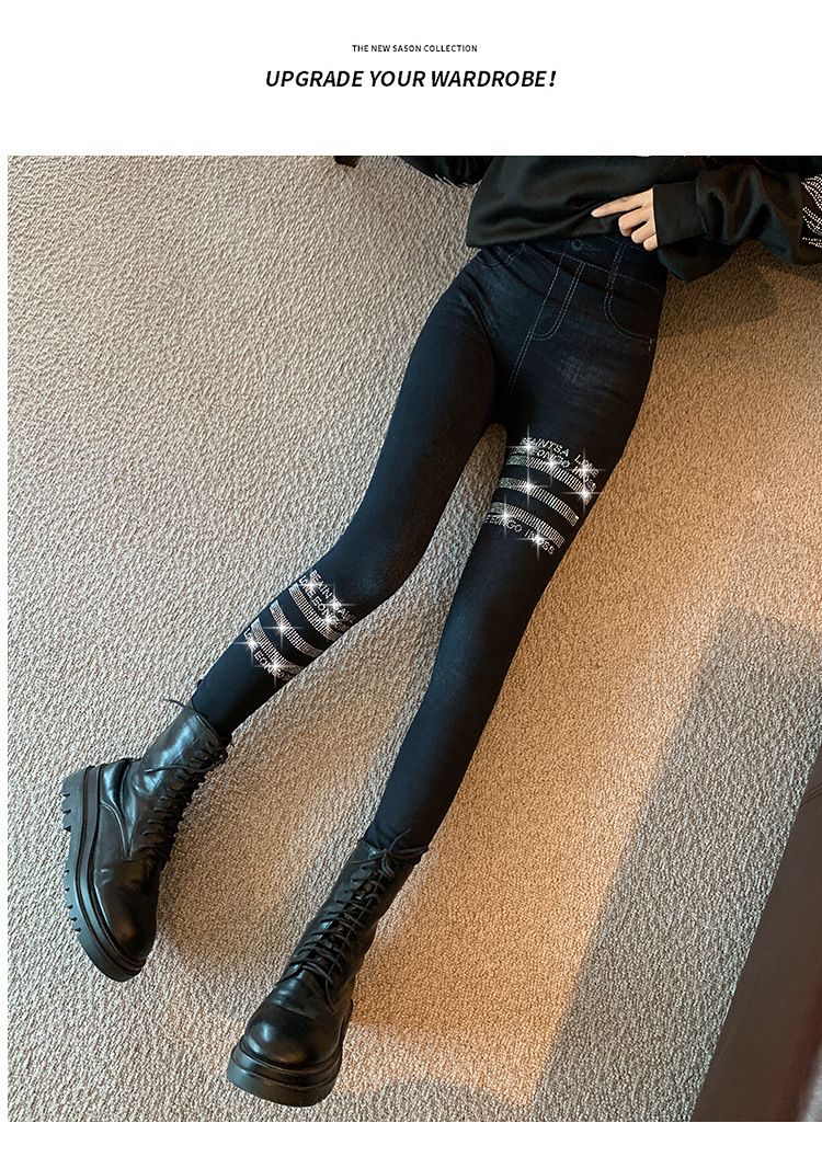 Abbigliamento da donna denim ad alta elasticità con diamanti caldi più leggings di velluto pantaloni a nove punti attillati e modali ispessiti_voghion.com