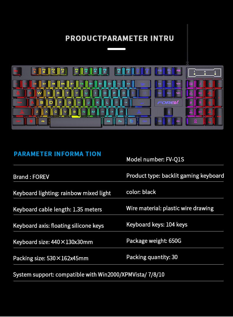104 Keys Mechanical Wired Gaming Keyboard For Laptop Desktop Ergonomics RGB Backlit LED Keycaps PC Accessories_voghion.com