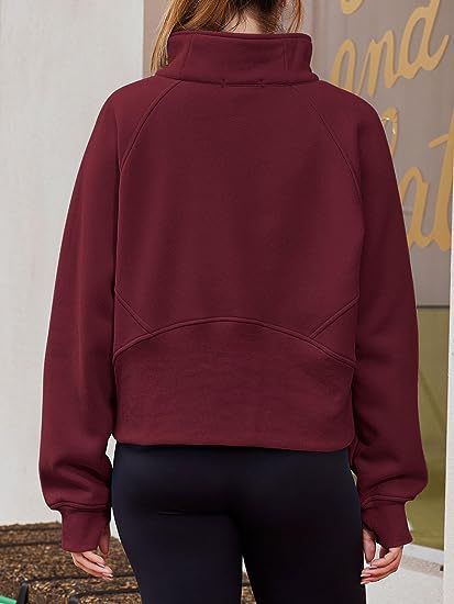 Felpa in pile con foro per il pollice, collo alto e mezza zip da donna Lulu Yoga Wear 2025_voghion.com