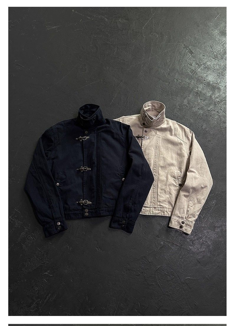 Veste de travail décontractée unisexe à col montant et fermoir mousqueton, style américain, tendance, automne-hiver_voghion.com