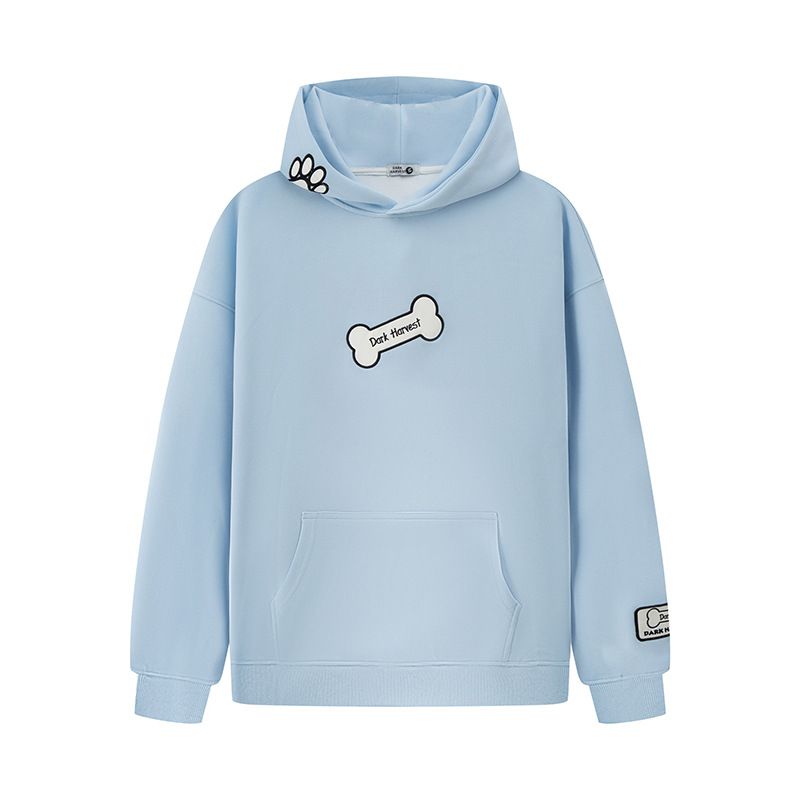Sweat à capuche unisexe style collège chic, motif chiot brodé américain, automne 2025_voghion.com