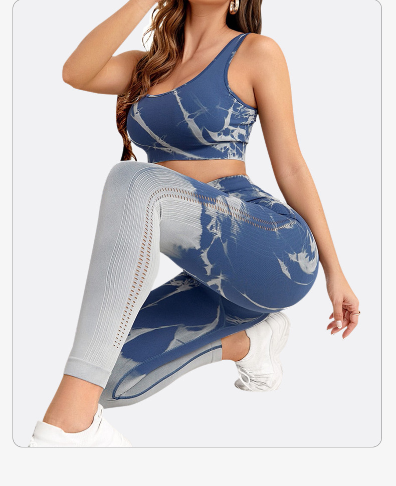 Sutien fitness pentru femei, vopsit în cravată, gol în nouă puncte, cu talie înaltă, pantaloni de piersici, care ridică șoldurile, costum sport pentru yoga_voghion.com