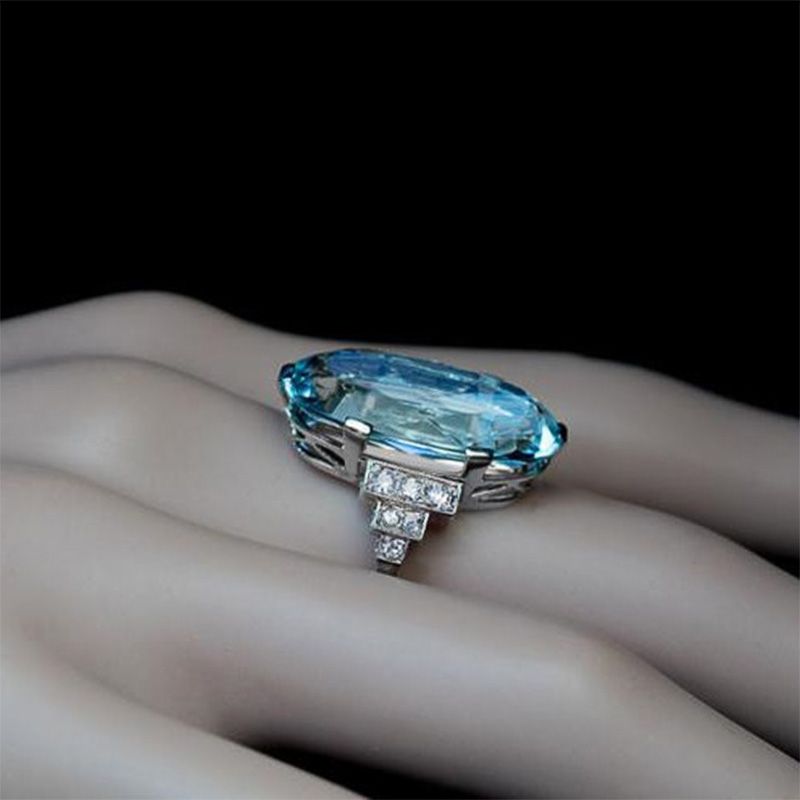 Huitan Kvinnelig Lys Himmelblå Vielsesring Solitaire Band Oval Forlovelsesfest Kvinnersmykker Skinn CZ Stein Beste Gave_voghion.com