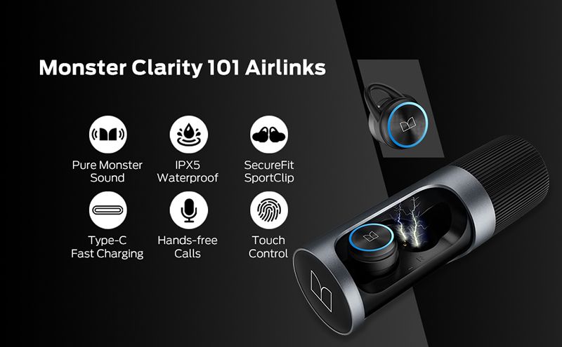 Écouteurs intra-auriculaires Bluetooth Monster Clarity 101 AirLinks TWS, réduction du bruit ENC, étanches, sans fil_voghion.com