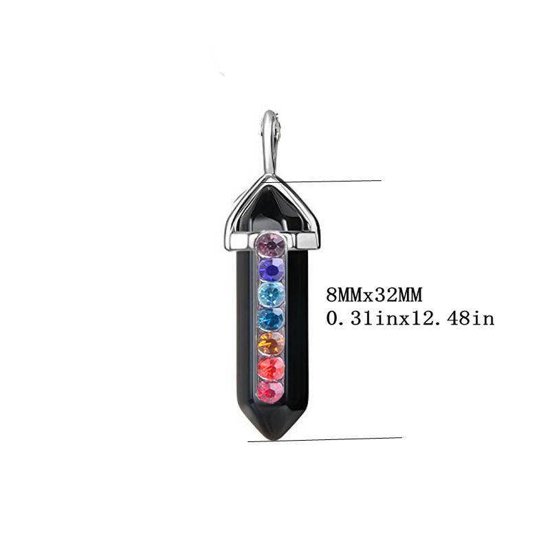 Grenzüberschreitende siebenfarbige Legierung mit Strasssteinen aus Naturstein, doppelzackiger sechseckiger Säule, Achat-Kristall-Anhänger, Zubehör, Kugel-Halskette_voghion.com