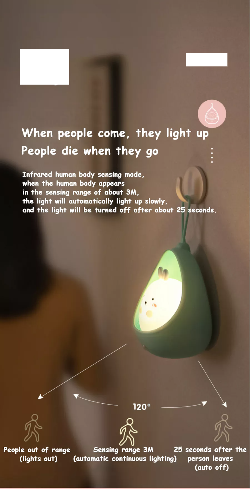 Cute Animal Night Light With Motion Sensor - USB Rechargeable LED Lamp For Kids Bedroom Wall_voghion.com
