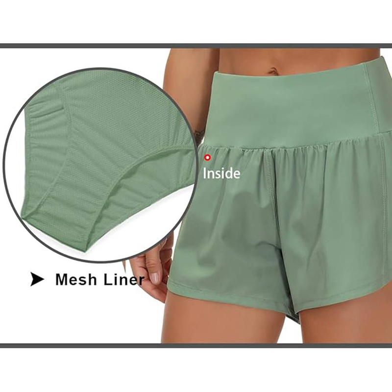 Women's High Waisted Running Shorts Quick Dry Athletic Shorts With Mesh Lining Zipper Pocket_voghion.com