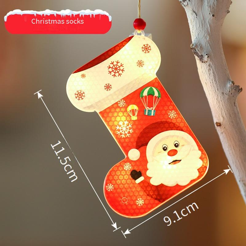 Juego de 12 luces colgantes navideñas LED: árbol festivo, copo de nieve, estrella, calcetín, decoración para fiestas navideñas en interiores._voghion.com