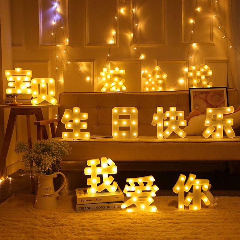 Letreiros de LED com letras - Letreiros de alfabeto e números personalizáveis para decoração de aniversários, casamentos e festas_voghion.com