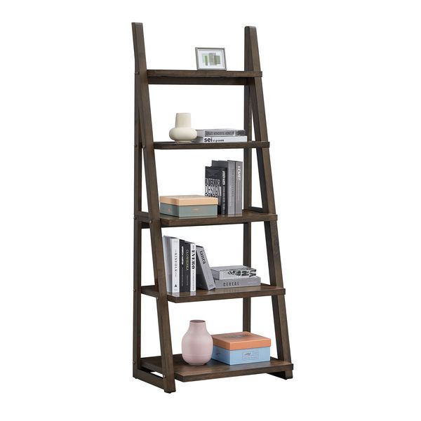 5-Tier Shelves,Bookshelf, Storage Rack, Bookcase With Rubber Wood Frame, Ladder Shelf For Living Room, Home Office, Kitchen, Bedroom, Apartment ,Rus_voghion.com
