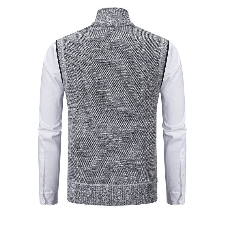 2024 Spring and Autumn New Solid Vest Coat Men's Casual Standing Collar Sleeveless Knit_voghion.com