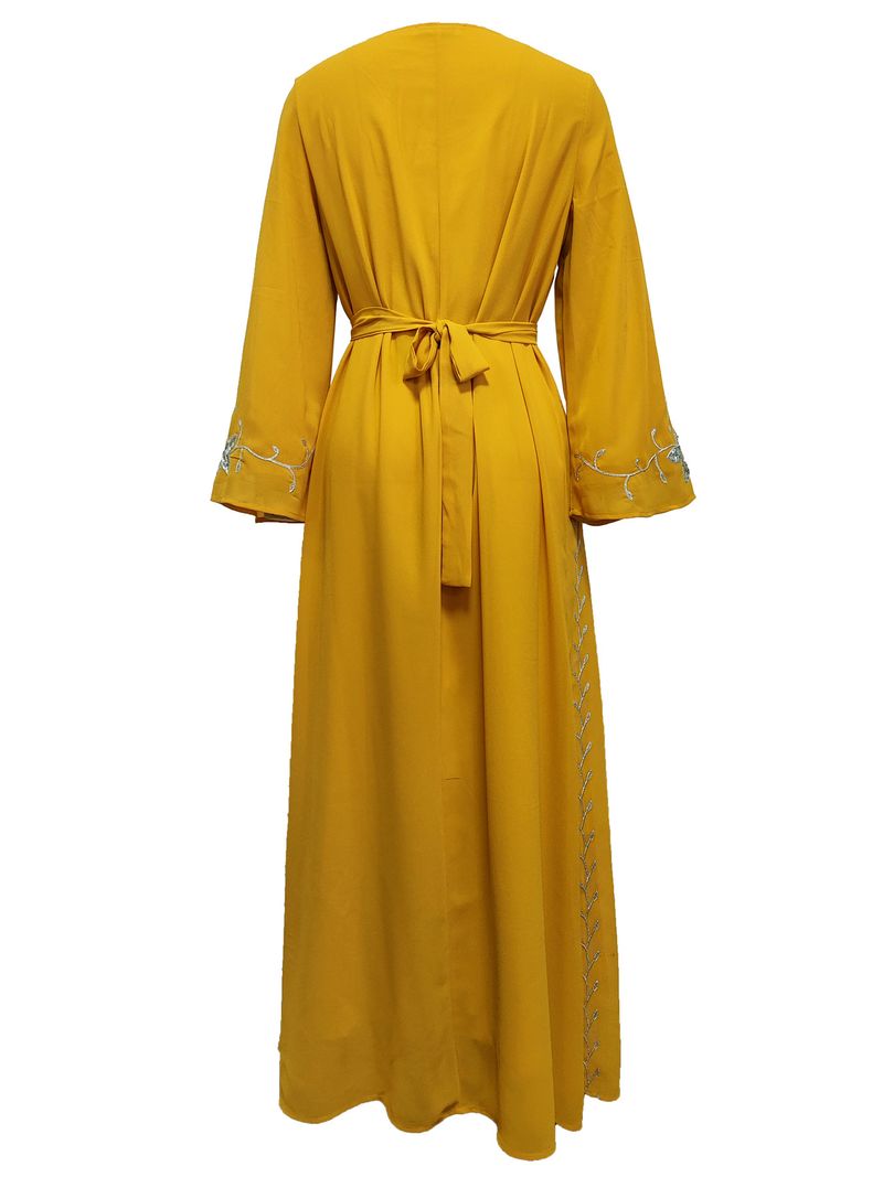 Abito da donna con ricamo e applique Abaya musulmano elegante da festa_voghion.com