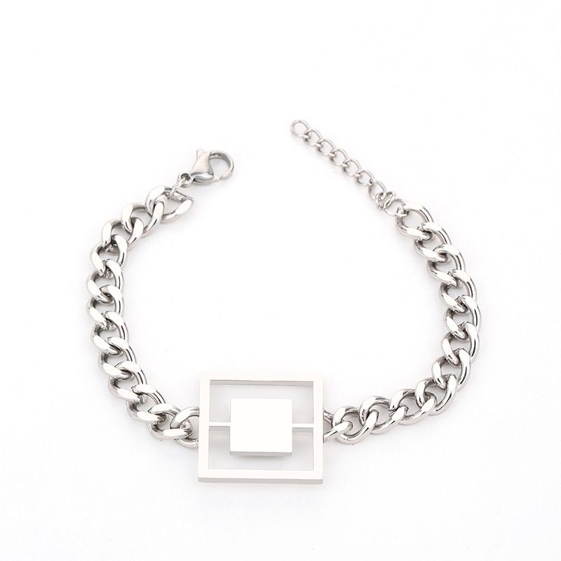 Titanium Steel Geometric Hollow Square Earrings Ring Cuban Necklace Bracelet Niche Design Sense Non-Fading Jewelry Set_voghion.com