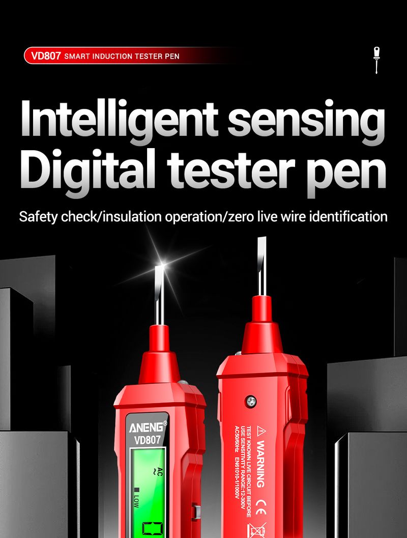 ANENG VD807 Smart Induction Tester Pen AC 12-300V Voltage Tester NCV Sensor Wire Detector 50/60Hz Professional Electrician Tool_voghion.com