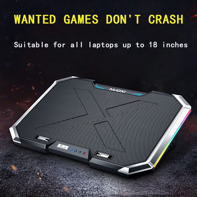NUOXI Gaming Cooler Six Fan Led Screen Two USB Port RGB Lighting Cooling Pad Notebook Stand For Laptop 12-17 Inch_voghion.com