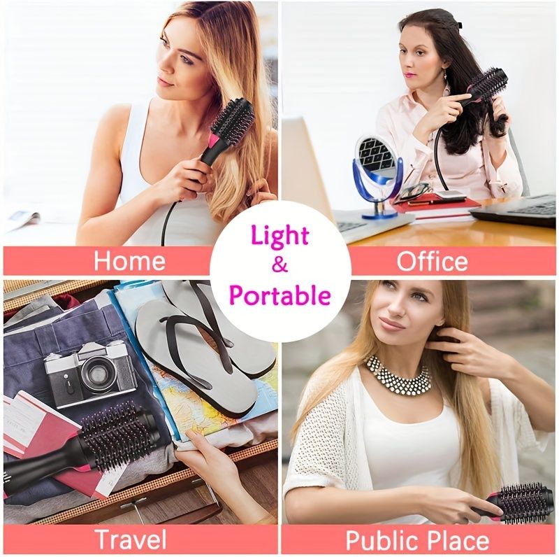 Spazzola ad aria calda, spazzola per asciugacapelli 4 in 1, pettine per asciugacapelli a ioni negativi, spazzola per lo styling dei capelli da salone, utilizzata per lisciare, arricciare e asciugare_voghion.com