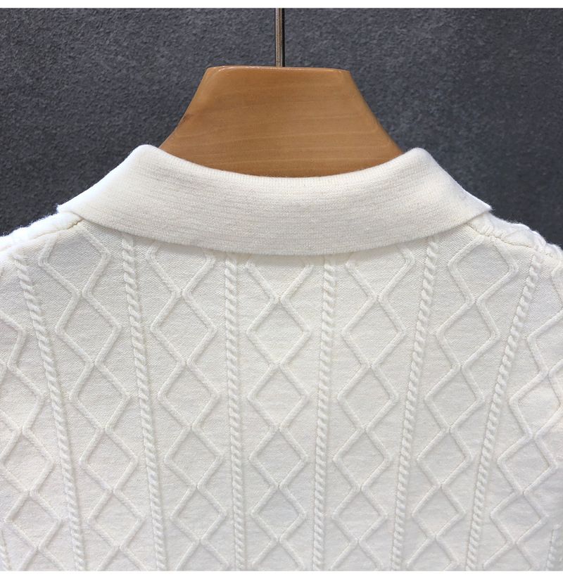 Polo da uomo in maglia testurizzata – Maglia casual a maniche corte con colletto a contrasto (M-3XL, bianco/nero/grigio/marrone, vestibilità slim e rilassata)_voghion.com