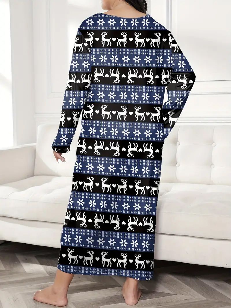 Damenbekleidung Langärmliges Nachthemdkleid mit Schmetterlings- und Herz-Leopardenmuster, überschnittener Schulter, großer Größe_voghion.com